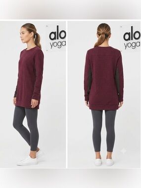 Alo Yoga Two Tone Maroon Pull Over Tunic Top Petite Small